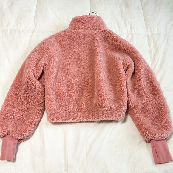 Carbon38 Pink Teddy Fleece Zip Oversized Jacket XS Cozy Sherpa Cropped High Neck - Picture 8 of 8